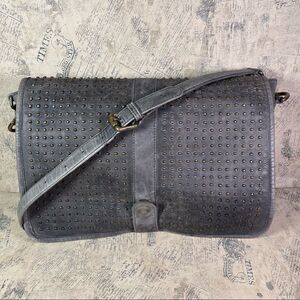 Platania | Leather Grey Studded  Messenger Bag